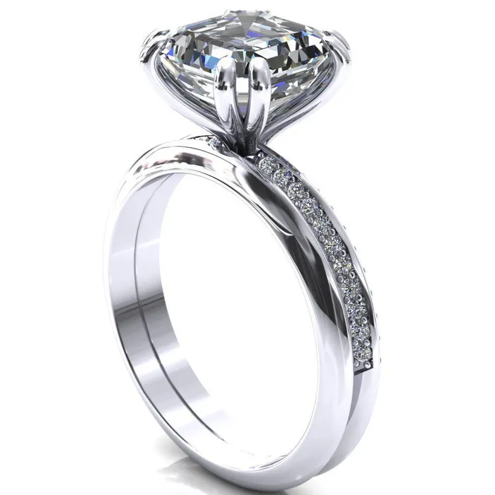 Rings Fire Brilliance Nancy Asscher Moissanite 4 Double Prong 12 Eternity Diamond Knife Shank Accent Engagement Ring