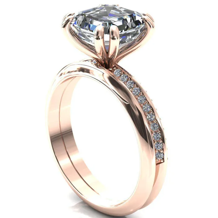 Rings Fire Brilliance Nancy Asscher Moissanite 4 Double Prong 12 Eternity Diamond Knife Shank Accent Engagement Ring