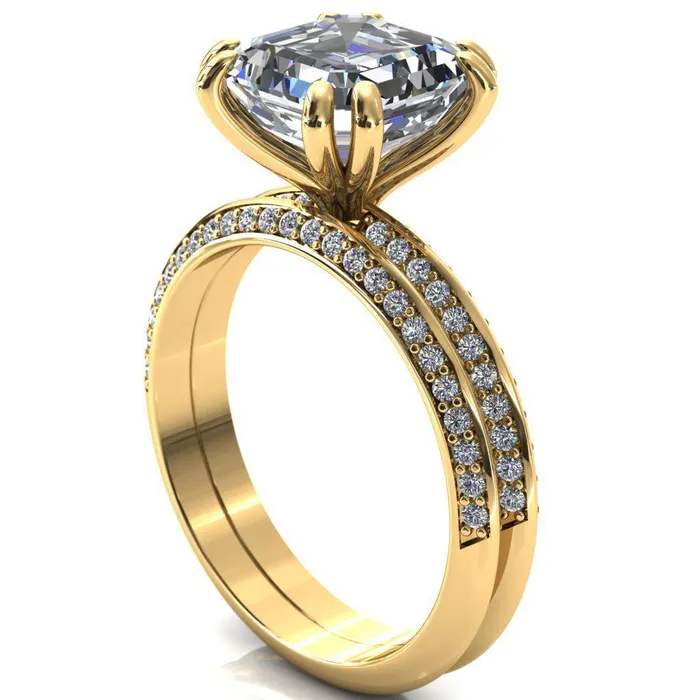 Rings Fire Brilliance Nancy Asscher Moissanite 4 Double Prong 12 Eternity Diamond Knife Shank Accent Engagement Ring