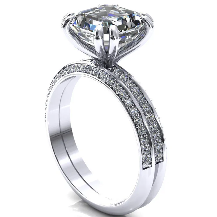 Rings Fire Brilliance Nancy Asscher Moissanite 4 Double Prong 12 Eternity Diamond Knife Shank Accent Engagement Ring