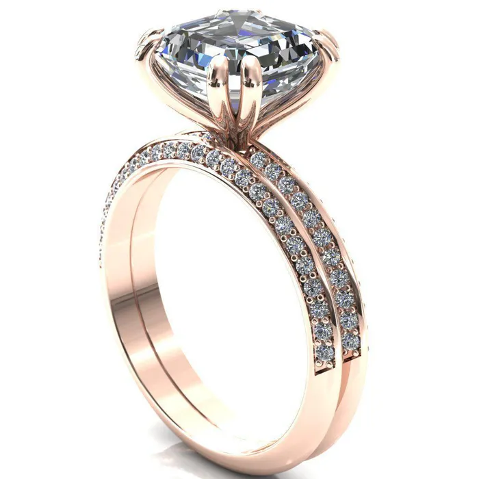 Rings Fire Brilliance Nancy Asscher Moissanite 4 Double Prong 12 Eternity Diamond Knife Shank Accent Engagement Ring
