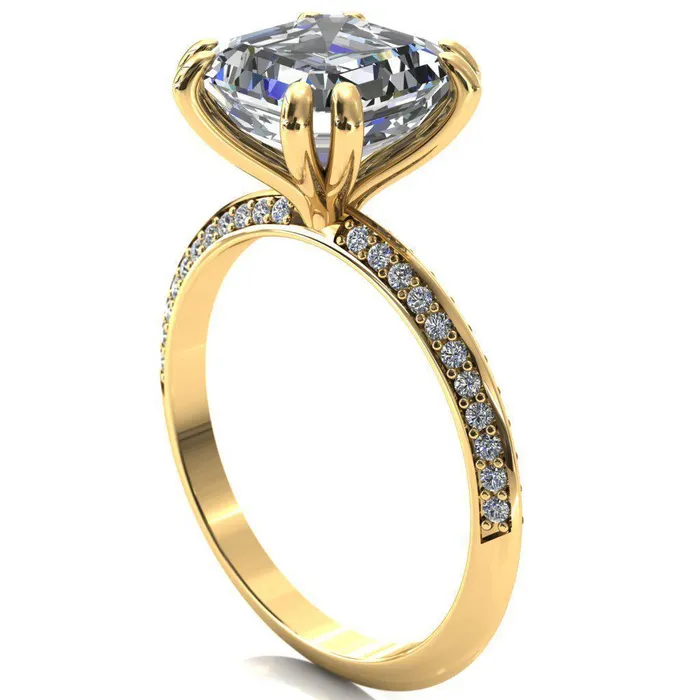 Rings Fire Brilliance Nancy Asscher Moissanite 4 Double Prong 12 Eternity Diamond Knife Shank Accent Engagement Ring