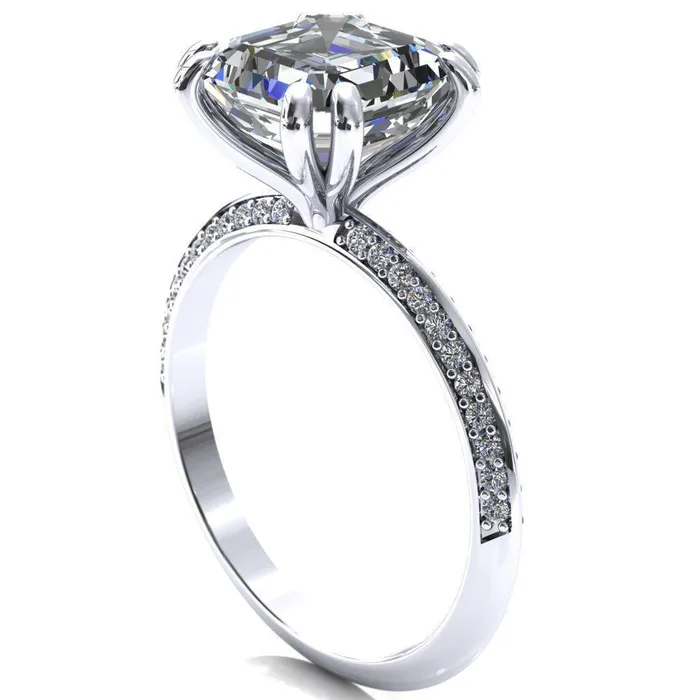 Rings Fire Brilliance Nancy Asscher Moissanite 4 Double Prong 12 Eternity Diamond Knife Shank Accent Engagement Ring