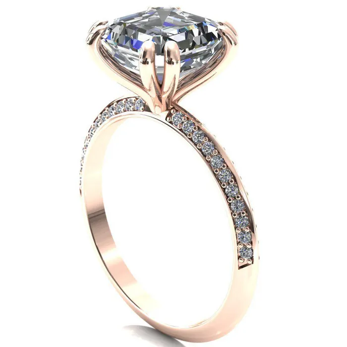 Rings Fire Brilliance Nancy Asscher Moissanite 4 Double Prong 12 Eternity Diamond Knife Shank Accent Engagement Ring