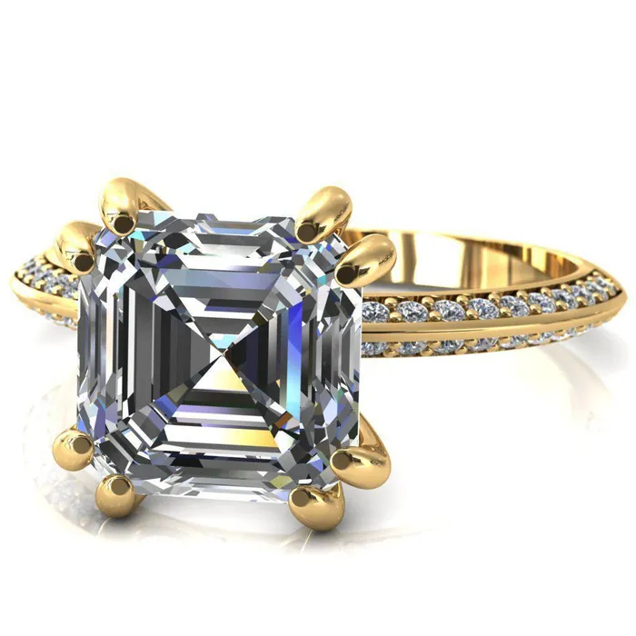 Rings Fire Brilliance Nancy Asscher Moissanite 4 Double Prong 12 Eternity Diamond Knife Shank Accent Engagement Ring