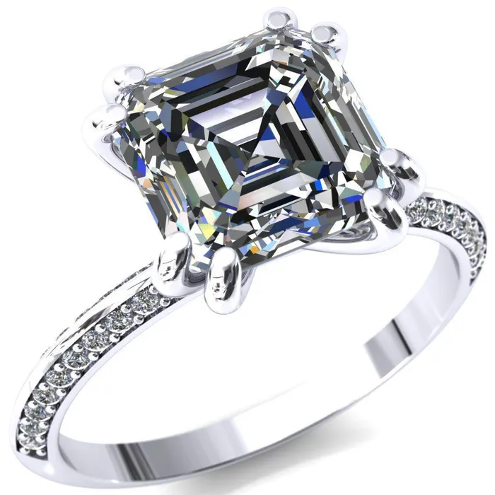 Rings Fire Brilliance Nancy Asscher Moissanite 4 Double Prong 12 Eternity Diamond Knife Shank Accent Engagement Ring