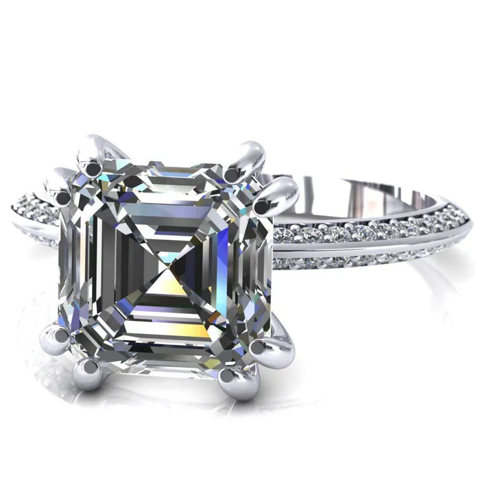 Rings Fire Brilliance Nancy Asscher Moissanite 4 Double Prong 12 Eternity Diamond Knife Shank Accent Engagement Ring