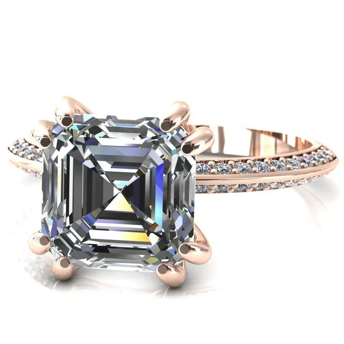 Rings Fire Brilliance Nancy Asscher Moissanite 4 Double Prong 12 Eternity Diamond Knife Shank Accent Engagement Ring