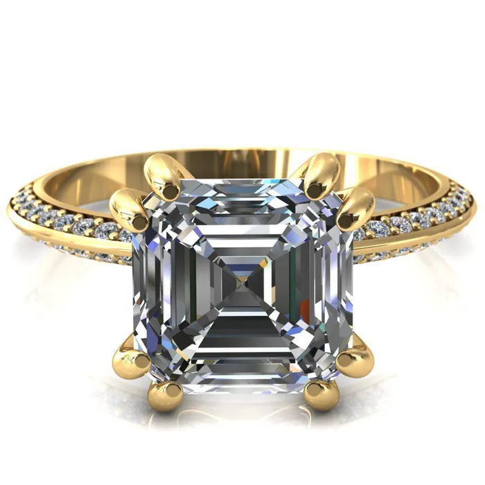 Rings Fire Brilliance Nancy Asscher Moissanite 4 Double Prong 12 Eternity Diamond Knife Shank Accent Engagement Ring