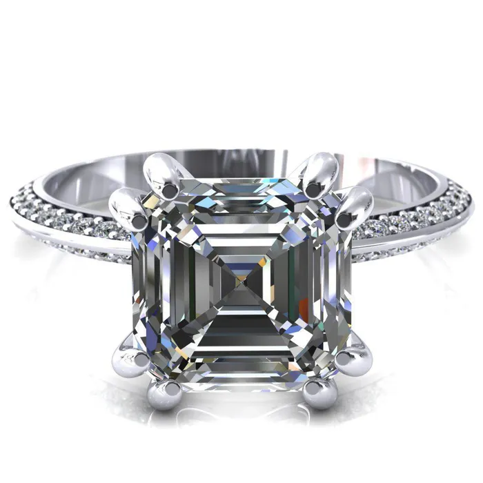 Rings Fire Brilliance Nancy Asscher Moissanite 4 Double Prong 12 Eternity Diamond Knife Shank Accent Engagement Ring