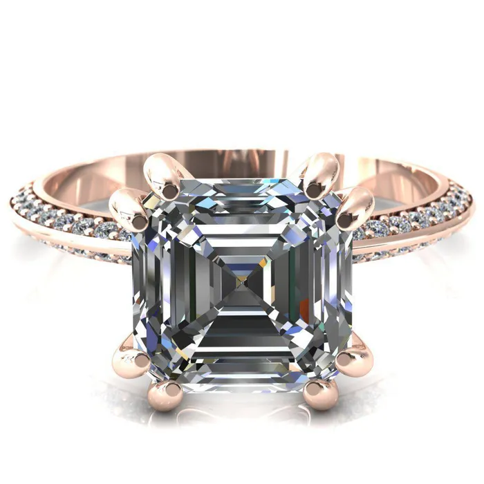 Rings Fire Brilliance Nancy Asscher Moissanite 4 Double Prong 12 Eternity Diamond Knife Shank Accent Engagement Ring