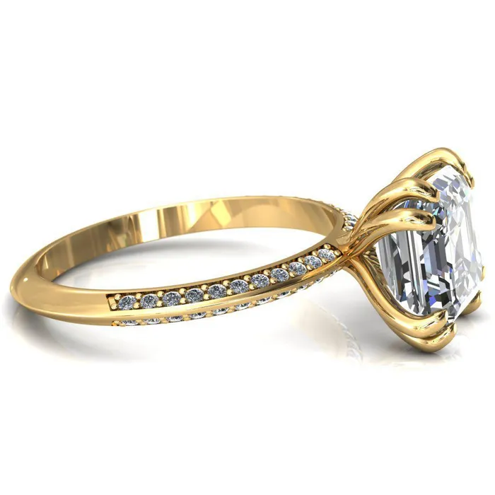 Rings Fire Brilliance Nancy Asscher Moissanite 4 Double Prong 12 Eternity Diamond Knife Shank Accent Engagement Ring