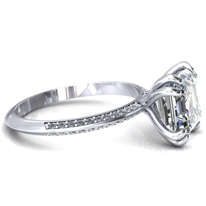 Rings Fire Brilliance Nancy Asscher Moissanite 4 Double Prong 12 Eternity Diamond Knife Shank Accent Engagement Ring