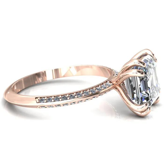 Rings Fire Brilliance Nancy Asscher Moissanite 4 Double Prong 12 Eternity Diamond Knife Shank Accent Engagement Ring