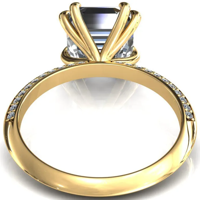 Rings Fire Brilliance Nancy Asscher Moissanite 4 Double Prong 12 Eternity Diamond Knife Shank Accent Engagement Ring