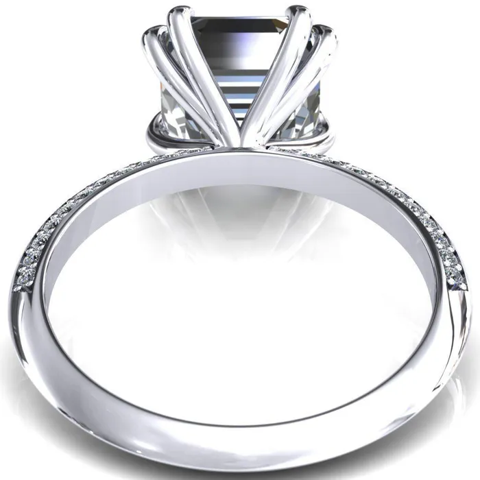 Rings Fire Brilliance Nancy Asscher Moissanite 4 Double Prong 12 Eternity Diamond Knife Shank Accent Engagement Ring