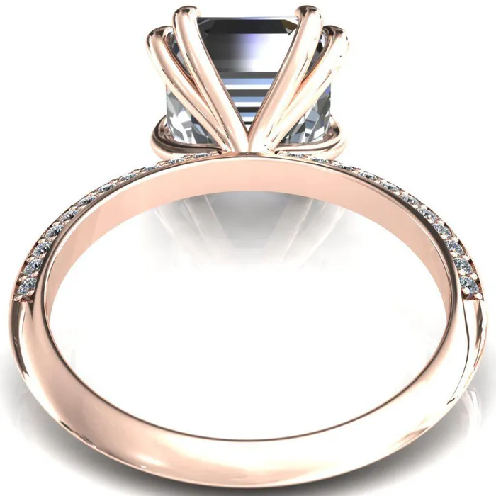 Rings Fire Brilliance Nancy Asscher Moissanite 4 Double Prong 12 Eternity Diamond Knife Shank Accent Engagement Ring