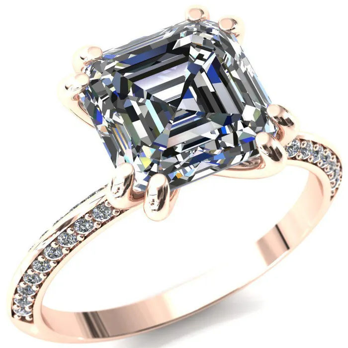 Rings Fire Brilliance Nancy Asscher Moissanite 4 Double Prong 12 Eternity Diamond Knife Shank Accent Engagement Ring