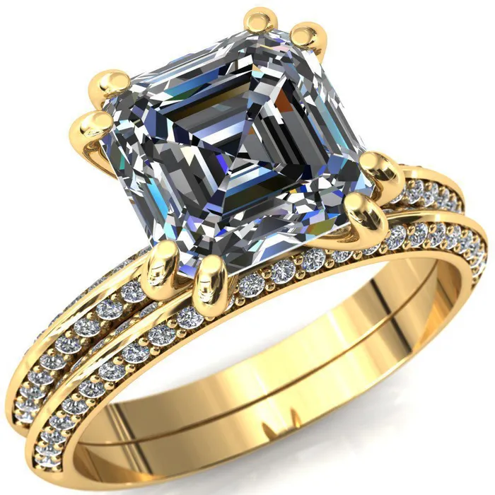 Rings Fire Brilliance Nancy Asscher Moissanite 4 Double Prong 12 Eternity Diamond Knife Shank Accent Engagement Ring