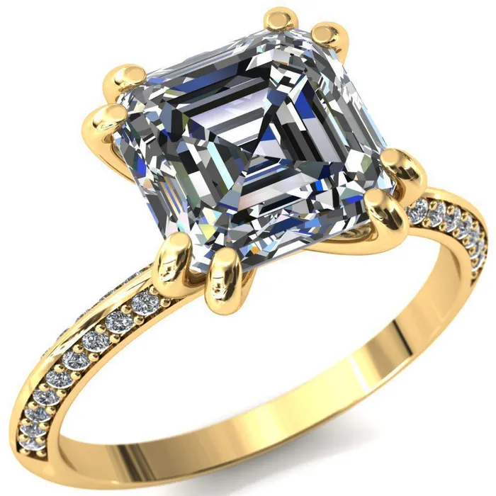 Rings Fire Brilliance Nancy Asscher Moissanite 4 Double Prong 12 Eternity Diamond Knife Shank Accent Engagement Ring