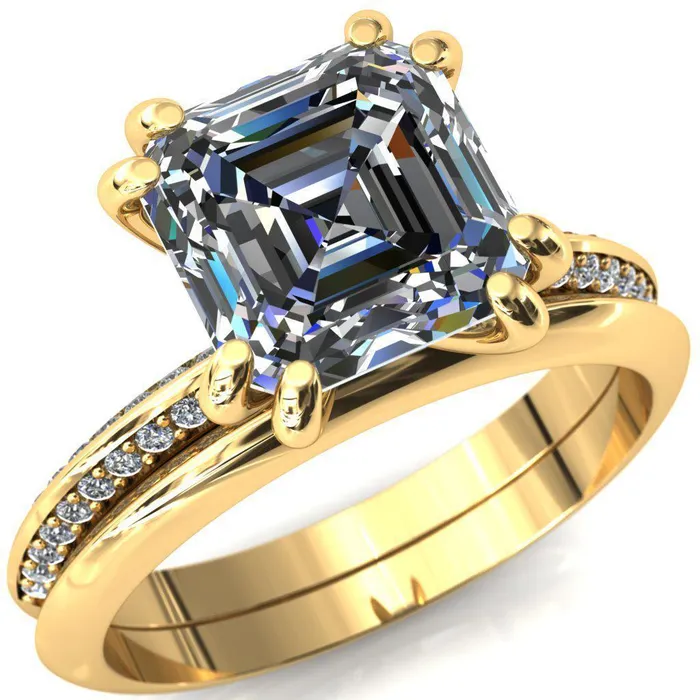 Rings Fire Brilliance Nancy Asscher Moissanite 4 Double Prong 12 Eternity Diamond Knife Shank Accent Engagement Ring