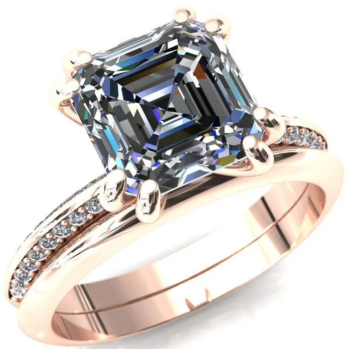 Rings Fire Brilliance Nancy Asscher Moissanite 4 Double Prong 12 Eternity Diamond Knife Shank Accent Engagement Ring