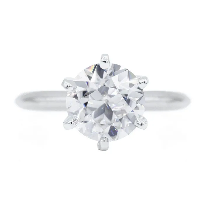 Rings Fire Brilliance Old European Cut OEC Round Moissanite Platinum 6 Prongs Solitaire Ring Rings Fire Brilliance Old European Cut OEC Round Moissanite Platinum 6 Prongs Solitaire Ring