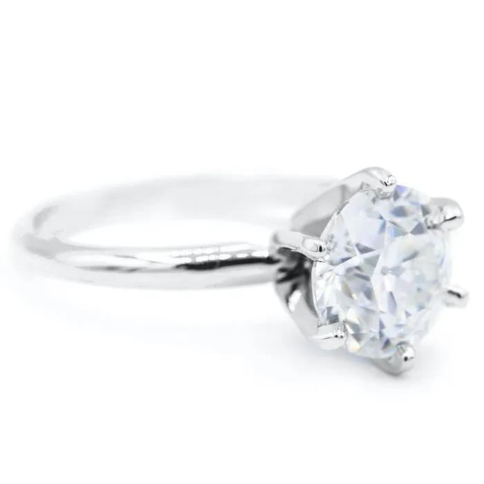 Rings Fire Brilliance Old European Cut OEC Round Moissanite Platinum 6 Prongs Solitaire Ring