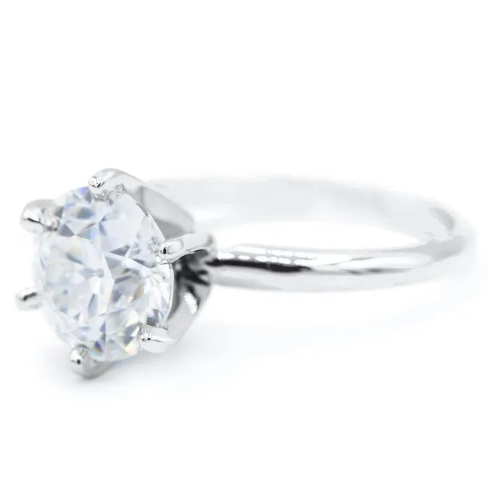 Rings Fire Brilliance Old European Cut OEC Round Moissanite Platinum 6 Prongs Solitaire Ring