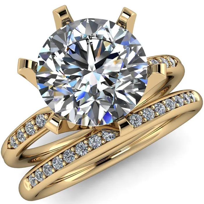 Rings Fire Brilliance Olivia Round Center Stone 6 Prong Airline Crown Shoulder Setting Engagement Ring