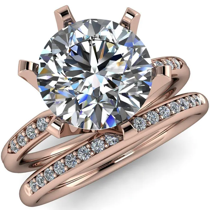 Rings Fire Brilliance Olivia Round Center Stone 6 Prong Airline Crown Shoulder Setting Engagement Ring