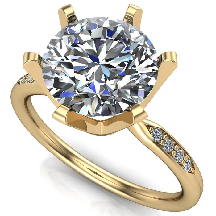 Rings Fire Brilliance Olivia Round Center Stone 6 Prong Airline Crown Shoulder Setting Engagement Ring