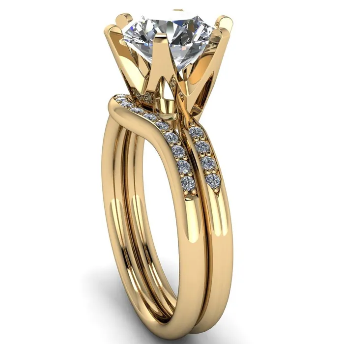 Rings Fire Brilliance Olivia Round Center Stone 6 Prong Airline Crown Shoulder Setting Engagement Ring