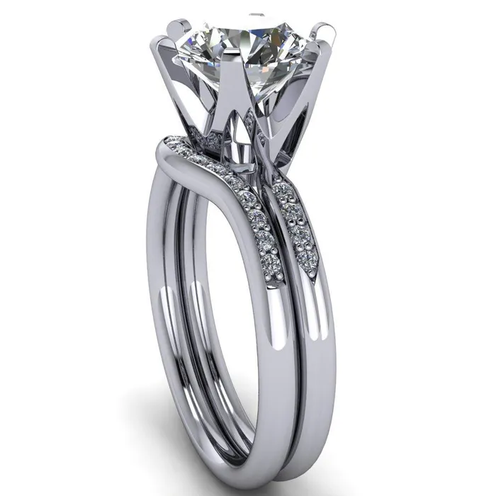Rings Fire Brilliance Olivia Round Center Stone 6 Prong Airline Crown Shoulder Setting Engagement Ring