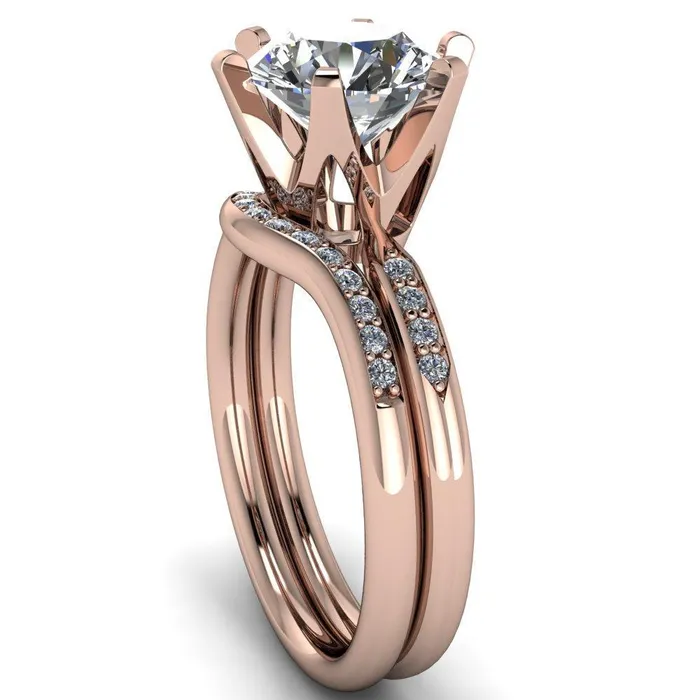 Rings Fire Brilliance Olivia Round Center Stone 6 Prong Airline Crown Shoulder Setting Engagement Ring
