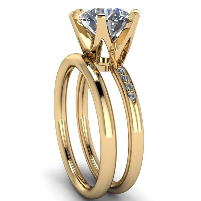 Rings Fire Brilliance Olivia Round Center Stone 6 Prong Airline Crown Shoulder Setting Engagement Ring