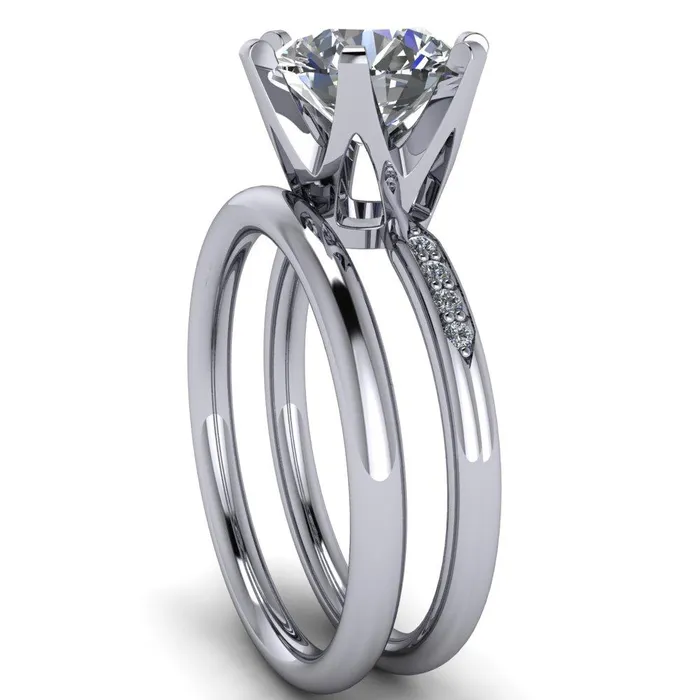 Rings Fire Brilliance Olivia Round Center Stone 6 Prong Airline Crown Shoulder Setting Engagement Ring