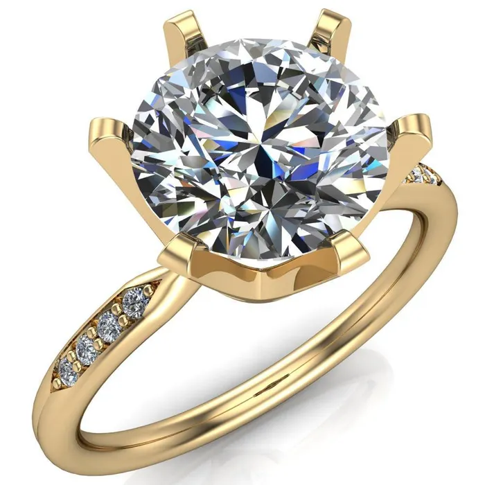 Rings Fire Brilliance Olivia Round Center Stone 6 Prong Airline Crown Shoulder Setting Engagement Ring