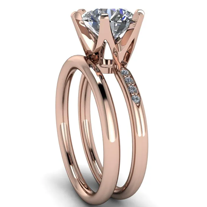 Rings Fire Brilliance Olivia Round Center Stone 6 Prong Airline Crown Shoulder Setting Engagement Ring