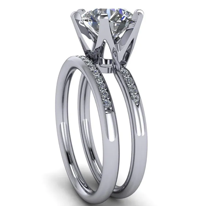 Rings Fire Brilliance Olivia Round Center Stone 6 Prong Airline Crown Shoulder Setting Engagement Ring