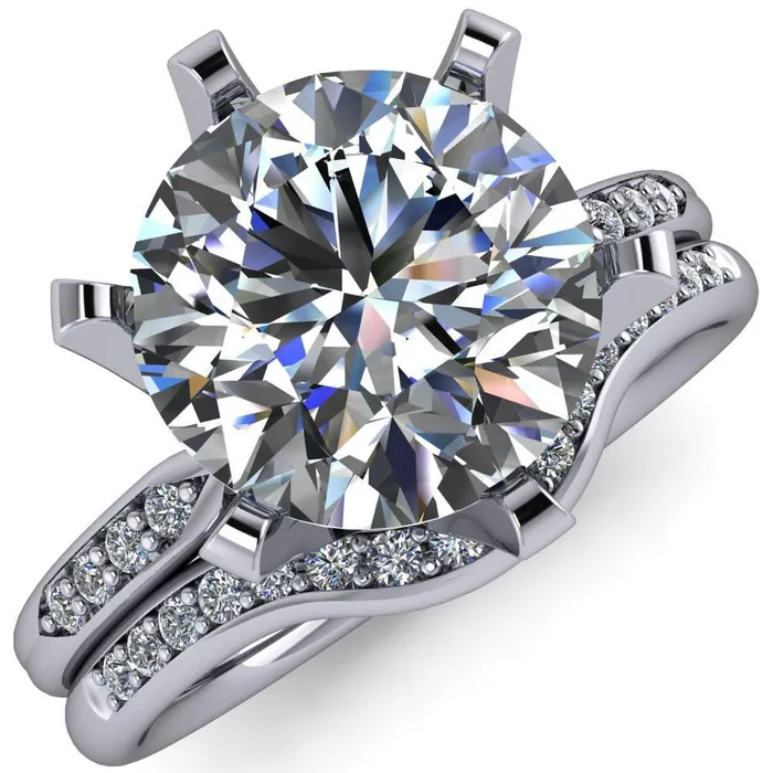 Rings Fire Brilliance Olivia Round Center Stone 6 Prong Airline Crown Shoulder Setting Engagement Ring