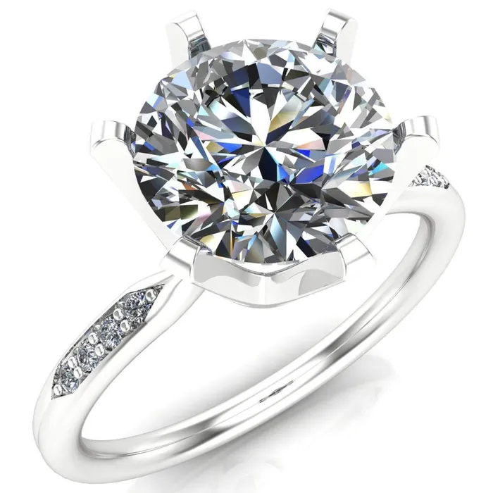 Rings Fire Brilliance Olivia Round Center Stone 6 Prong Airline Crown Shoulder Setting Engagement Ring