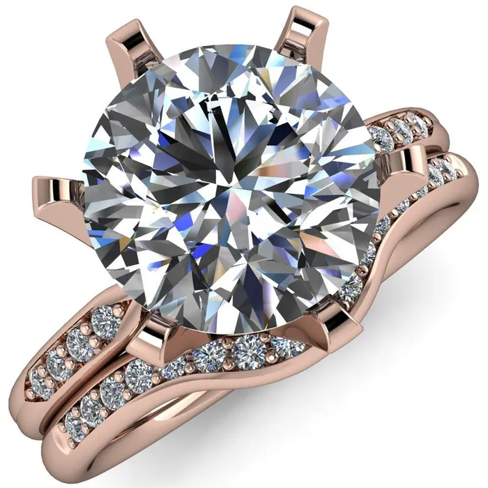 Rings Fire Brilliance Olivia Round Center Stone 6 Prong Airline Crown Shoulder Setting Engagement Ring