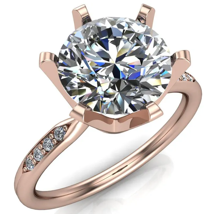 Rings Fire Brilliance Olivia Round Center Stone 6 Prong Airline Crown Shoulder Setting Engagement Ring