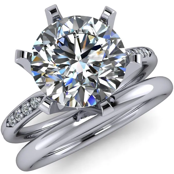 Rings Fire Brilliance Olivia Round Center Stone 6 Prong Airline Crown Shoulder Setting Engagement Ring
