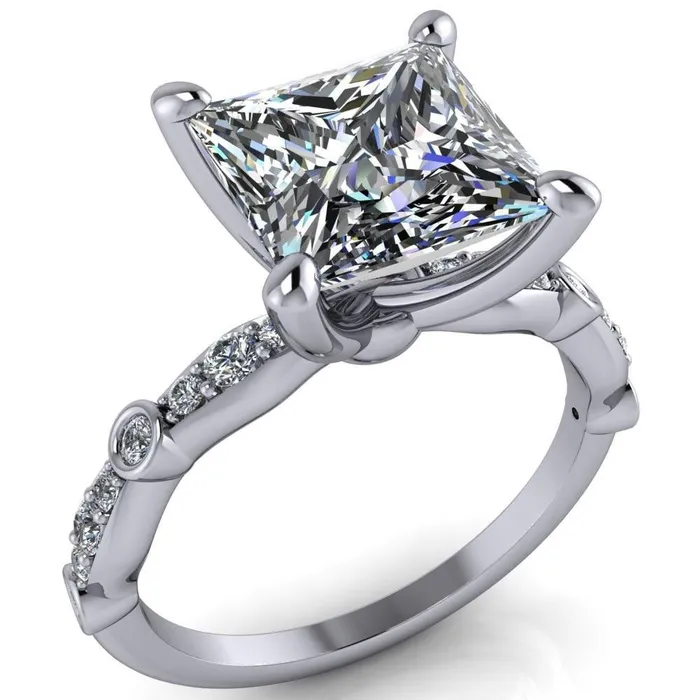 Rings Fire Brilliance Pfeiffer PrincessSquare Diamond Side 4 Prong Ring