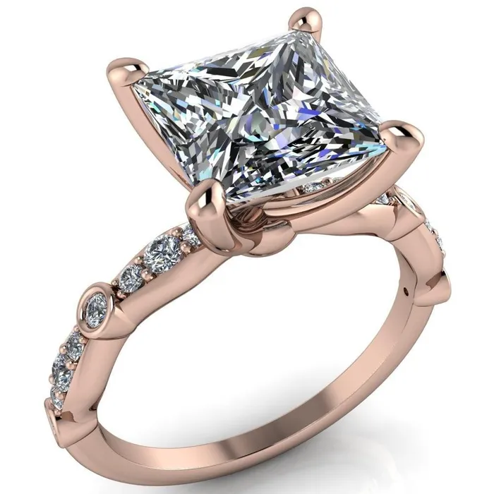 Rings Fire Brilliance Pfeiffer PrincessSquare Diamond Side 4 Prong Ring