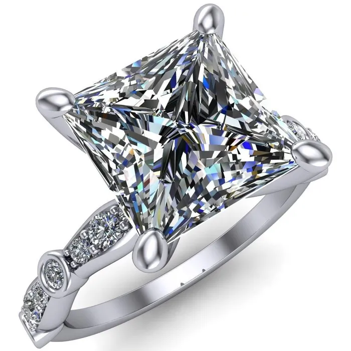 Rings Fire Brilliance Pfeiffer PrincessSquare Diamond Side 4 Prong Ring