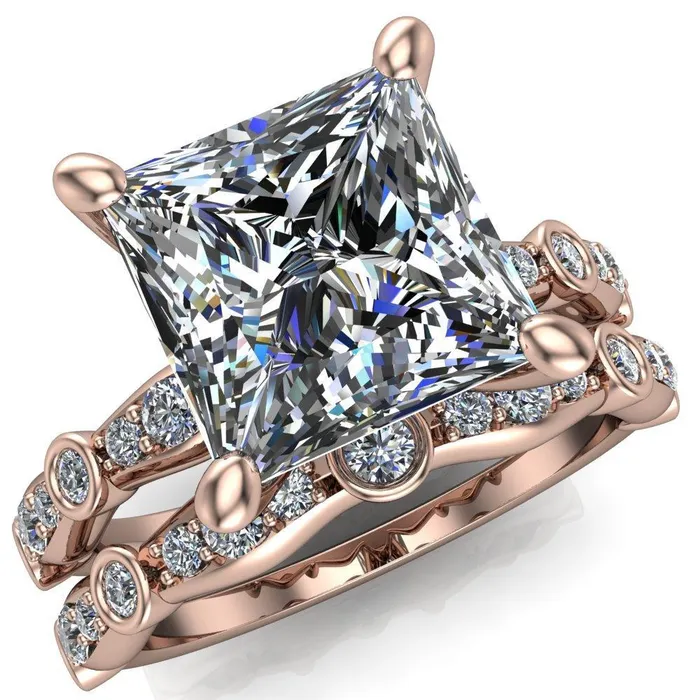 Rings Fire Brilliance Pfeiffer PrincessSquare Diamond Side 4 Prong Ring