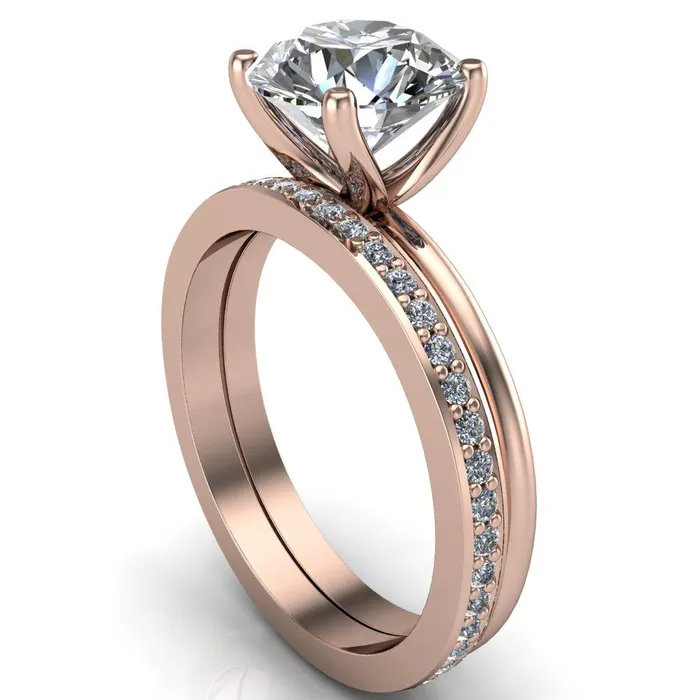 Rings Fire Brilliance Phoebe Round Center Stone Classic 4 V Prongs Solitaire Ring